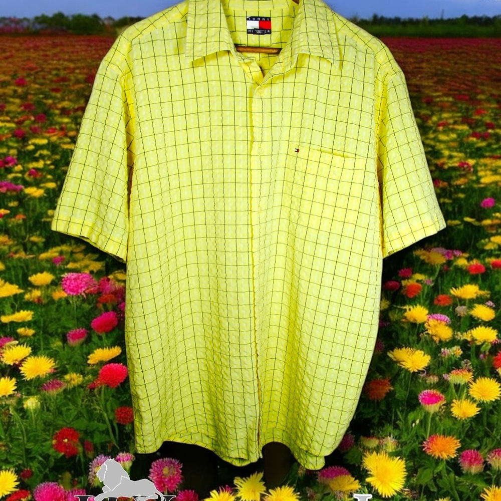 Vintage Tommy Hilfiger Yellow Checkered Men's Shirt